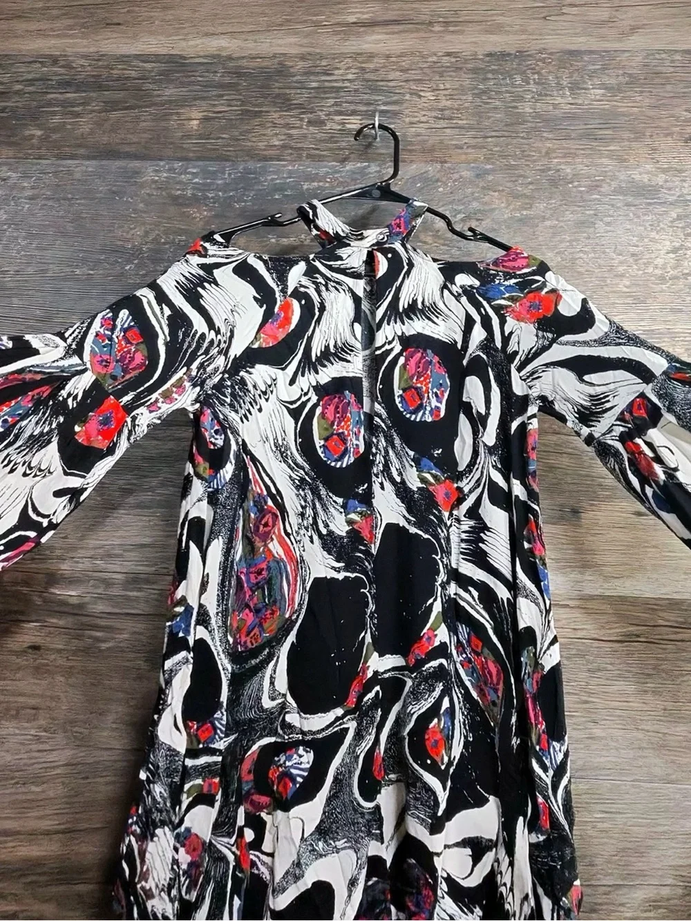 Free People Black & White Swirl Floral Cold-Shoulder Blouse